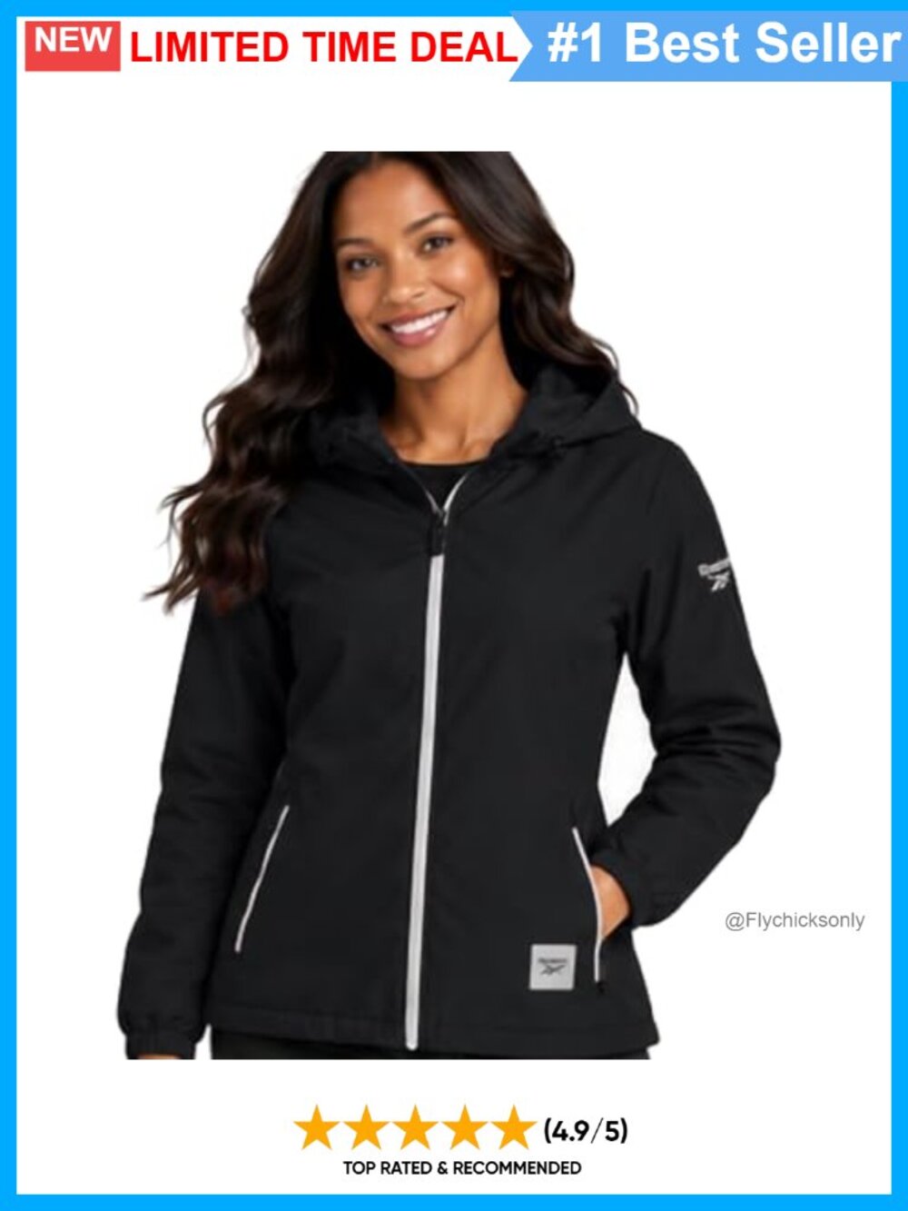 Reebok Womens Lightweight Hooded Rain Jacket Water Resistant Windbreaker